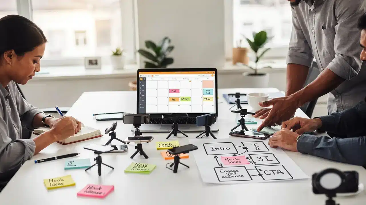 Tim marketing membuat content plan sebelum memulai produksi konten visual.